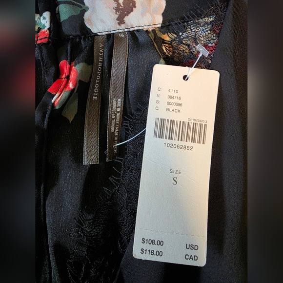 By Anthropologie Silky Halter Tank Top Blouse, Black Floral Pattern, Size Small - Picture 10 of 11